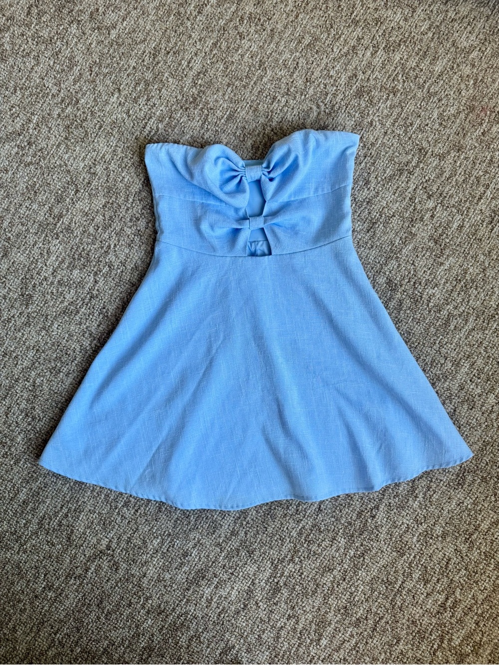Altar'd State Light Blue Strapless Mini Dress with Bow Detail